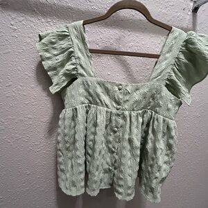 ASOS Green Flutter Sleeve Ruffled Blouse